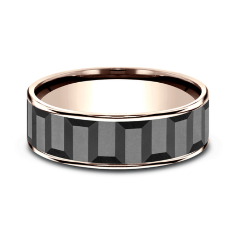 14K Gold and Tantalum 7.5mm – Gear Pattern Men’s Wedding Band Ammara Stone 16