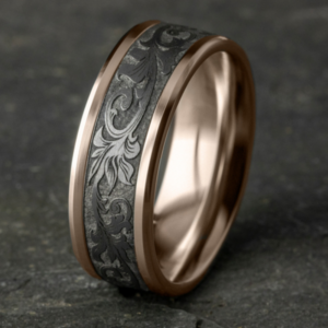 14K Gold and Tantalum 8mm – Vintage Script Men’s Wedding Band Benchmark 36