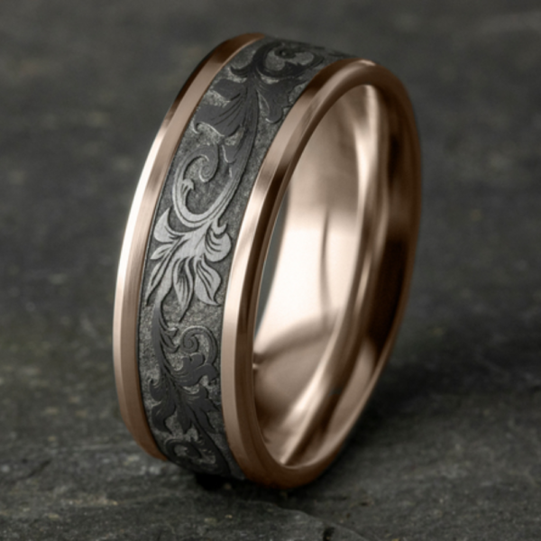 14K Gold and Tantalum 8mm - Vintage Script Men's Wedding Band - Image 9