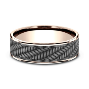 14K Gold and Tantalum 7.5mm – Cross Chevron Men’s Wedding Band Ammara Stone 34