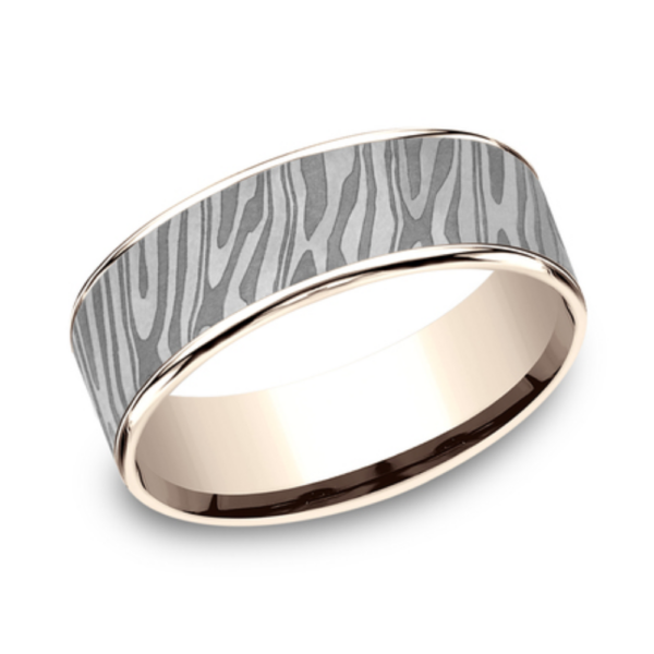 14K Gold and Tantalum 7.5mm - Stripe Men's Wedding Band - Image 8