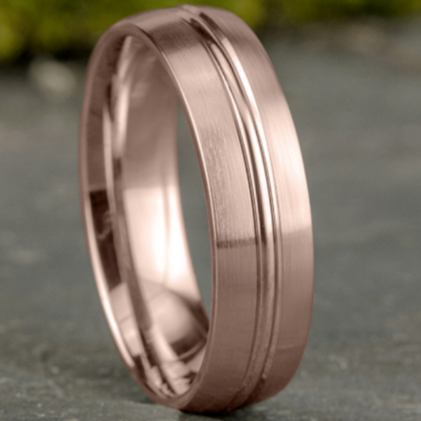 14K Gold 6.5mm - Satin Center Cut Men's Wedding Band - Image 9