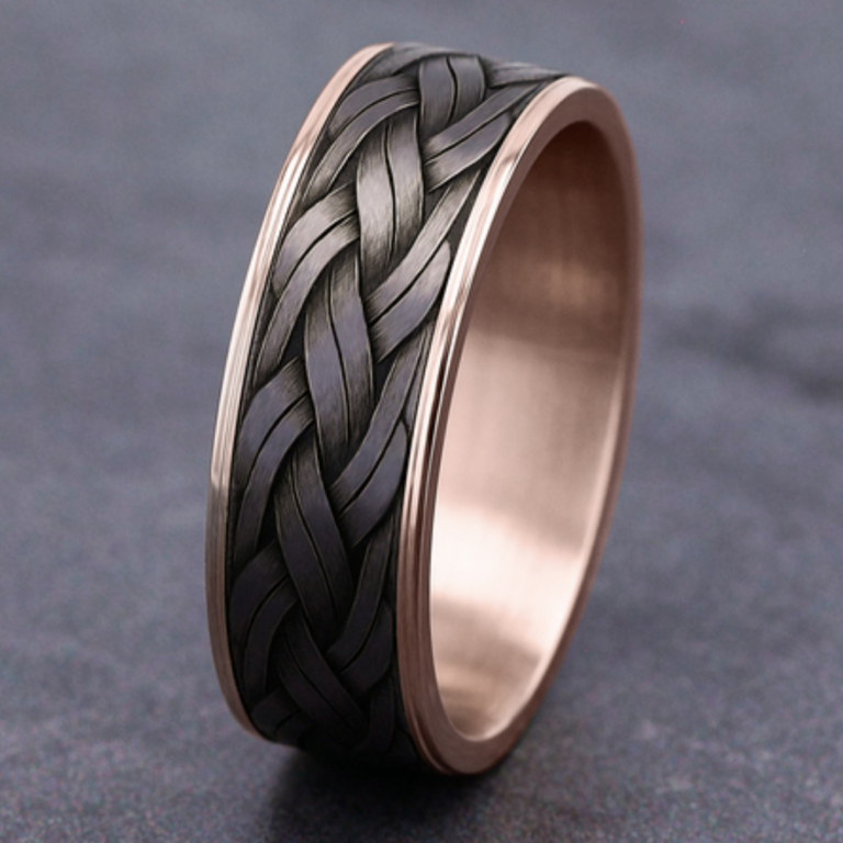 14K Gold and Tantalum 7.5mm – Rope Weave Men’s Wedding Band Ammara Stone 36