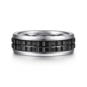 14K Gold and Black Ceramic 7mm - Men's Wedding Band