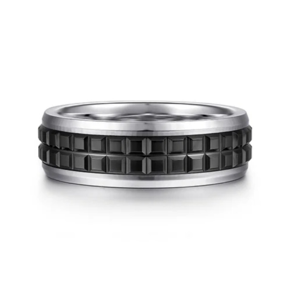 14K Gold and Black Ceramic 7mm - Men's Wedding Band