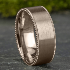 14K Gold 8mm – Satin Riveted Men’s Wedding Band Benchmark 36