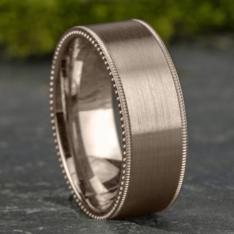 14K Gold 8mm – Satin Riveted Men’s Wedding Band Benchmark 18