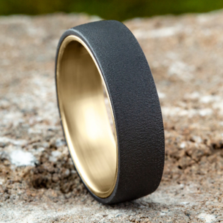 14K Gold and Tantalum 6.5mm – Wire Sleeved Men’s Wedding Band Ammara Stone 19