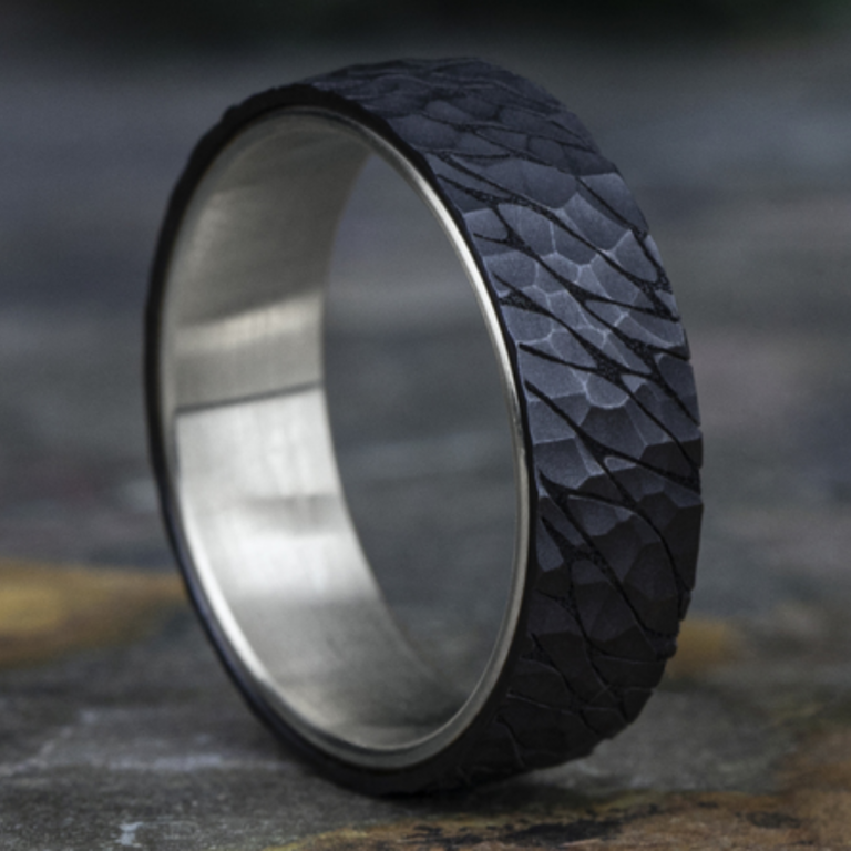 14K Gold and Black Titanium 6.5mm – Rock Men’s Wedding Band Benchmark 36