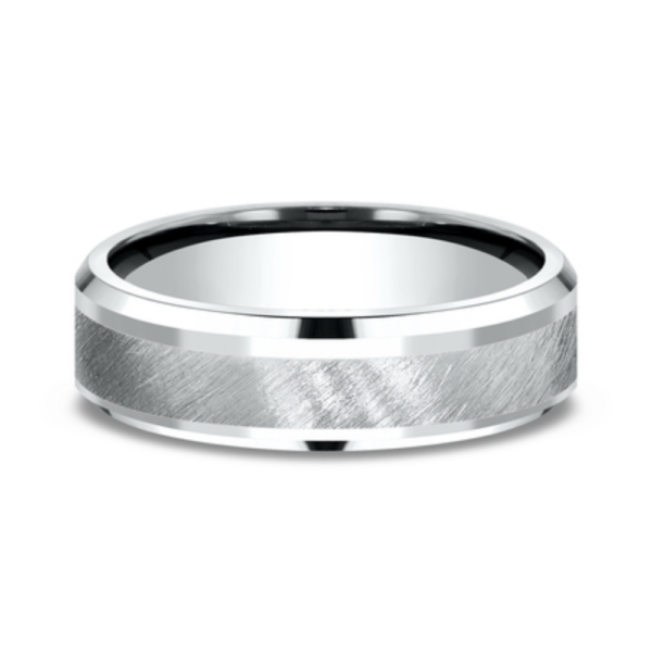 14K Two-Tone Gold 6mm - Diagonal Satin Men's Wedding Band - Image 9