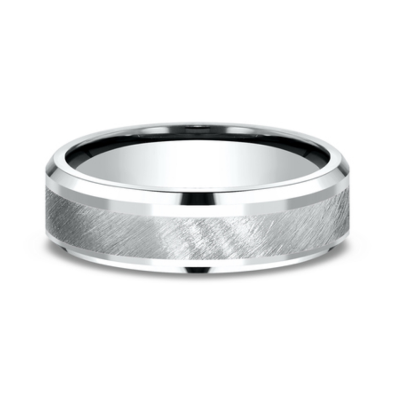 14K Two-Tone Gold 6mm – Diagonal Satin Men’s Wedding Band Benchmark 21