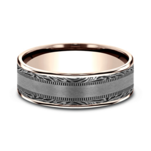 14K Gold and Tantalum 7.5mm – Satin Mokume Men’s Wedding Band Ammara Stone 16