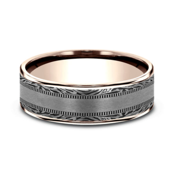 14K Gold and Tantalum 7.5mm - Satin Mokume Men's Wedding Band - Image 7