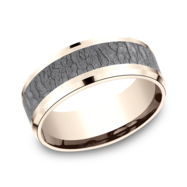 14K Gold and Tantalum 8mm - Bark Men's Wedding Band - Image 8