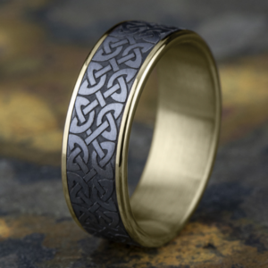 14K Gold and Tantalum 7.5mm – Celtic Men’s Wedding Band Ammara Stone 36