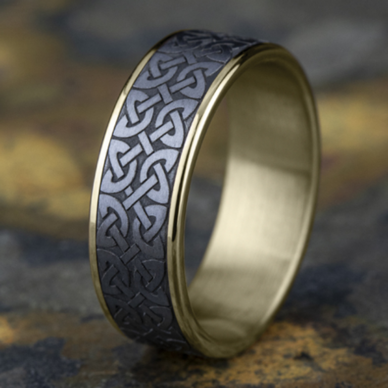 14K Gold and Tantalum 7.5mm – Celtic Men’s Wedding Band Ammara Stone 18