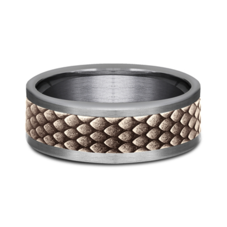 14K Gold and Tantalum 8mm – Dragon Scale Men’s Wedding Band Ammara Stone 21