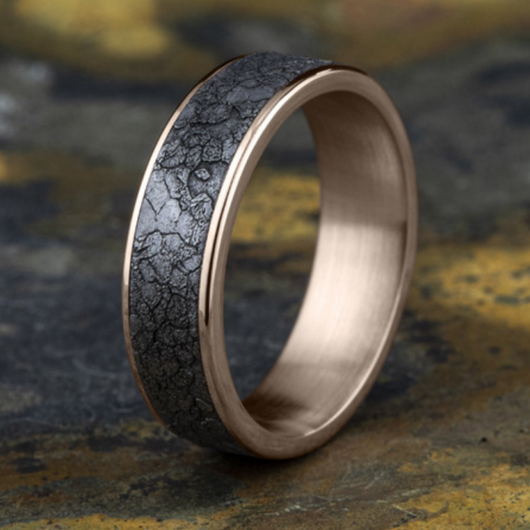 14K Gold and Tantalum 6.5mm – Rubble Men’s Wedding Band Ammara Stone 36
