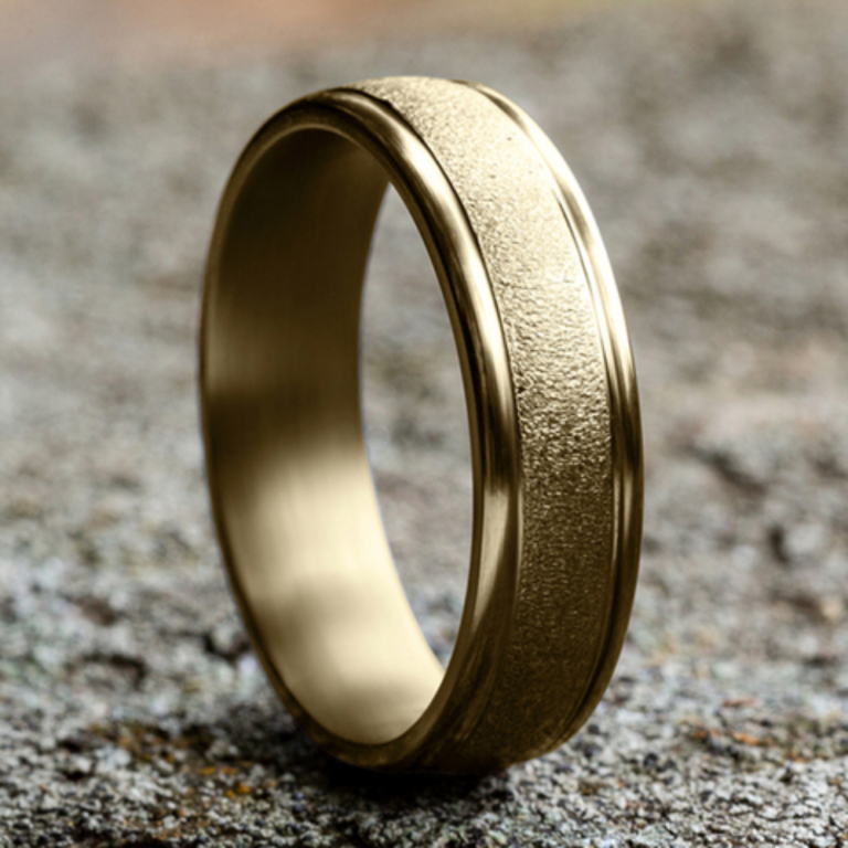 14K Gold 6.5mm – Wire Brush Men’s Wedding Band Benchmark 18