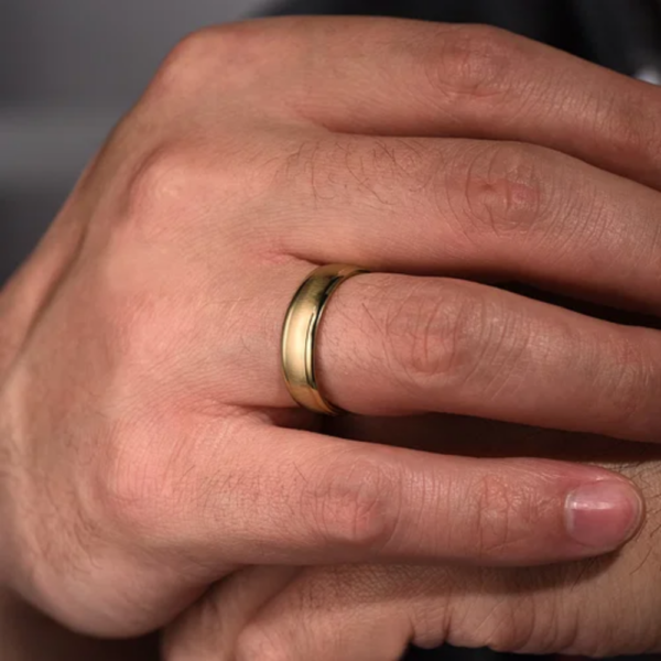 14K Gold 6mm - Sandblast Finish Polished Edges Men's Wedding Band - Image 13
