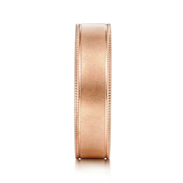 14K Gold 6mm - Sandblast Finish Milgrain Edges Men's Wedding Band - Image 8