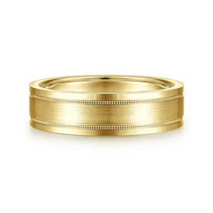 14K Gold 6mm – Satin Finish Milgrain Channels Men’s Wedding Band Gabriel 18