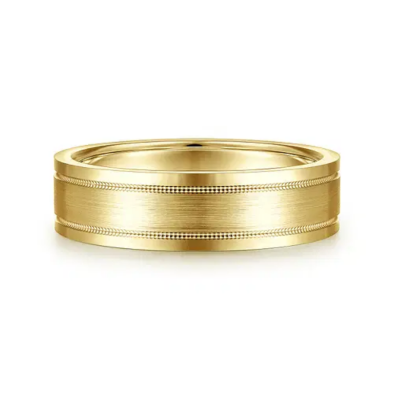 14K Gold 6mm – Satin Finish Milgrain Channels Men’s Wedding Band Gabriel 18