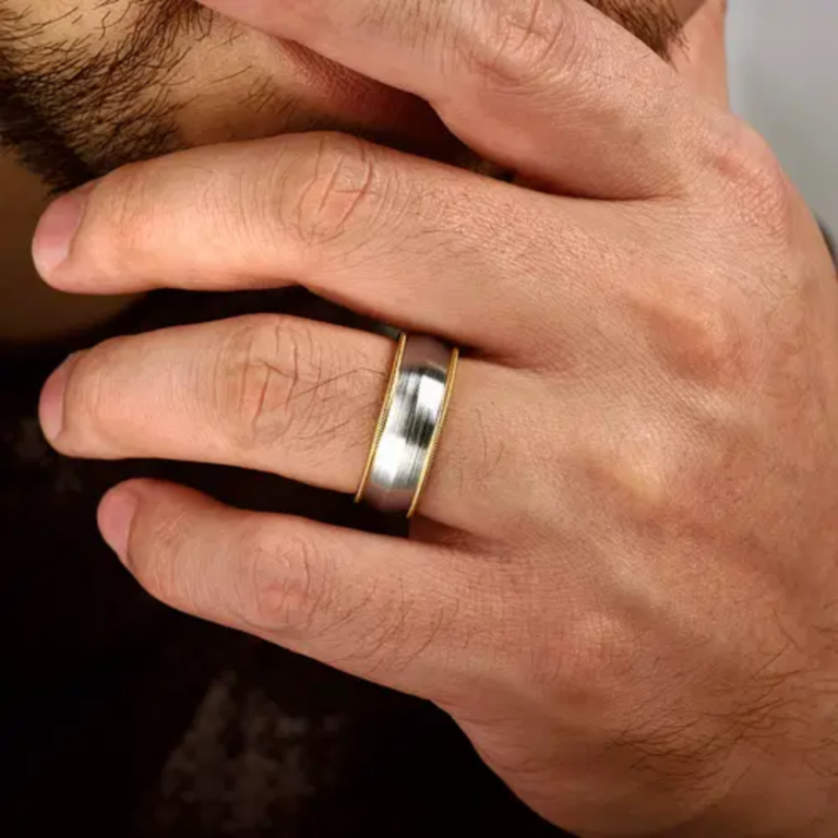 14K Two-Tone Gold 8mm – Satin Finish Men’s Wedding Band Gabriel 52