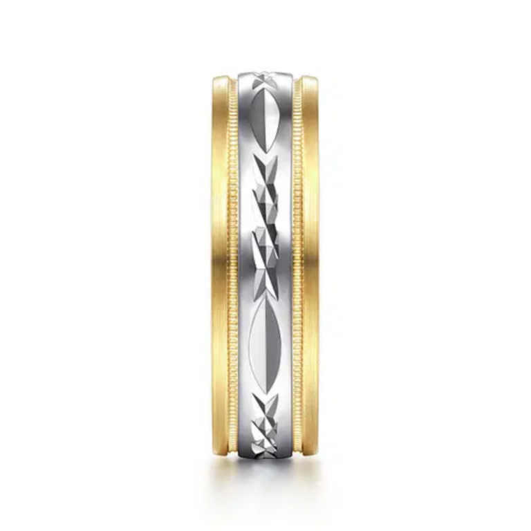 14K Two-Tone Gold 6mm – Diamond Cut Center Men’s Wedding Band Gabriel 49