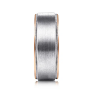 14K Two-Tone Gold 8mm – Satin Finish Milgrain Beveled Men’s Wedding Band Gabriel 17