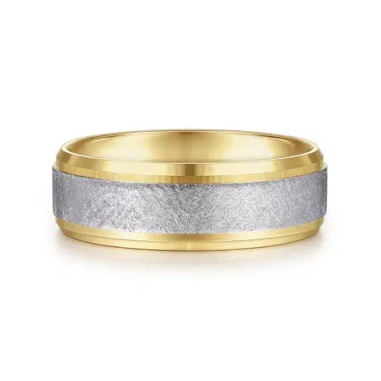 14K Two-Tone Gold 7mm – Diamond Scratch Beveled Men’s Wedding Band Gabriel 18