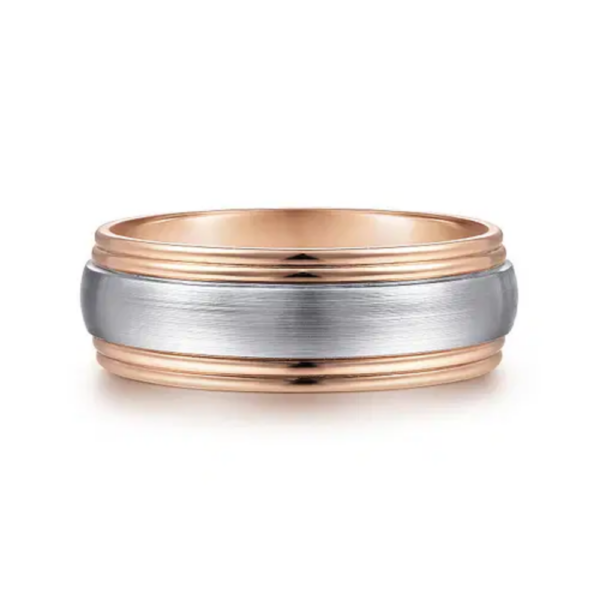 14K Two-Tone Gold 8mm - Satin Finish Grooved Men's Wedding Band - Image 5