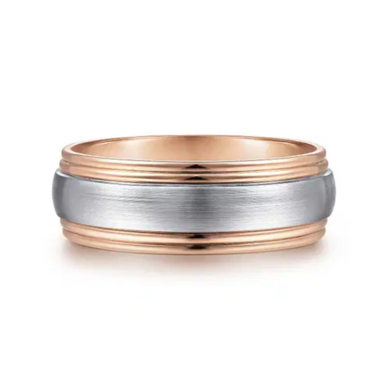 14K Two-Tone Gold 8mm – Satin Finish Grooved Men’s Wedding Band Gabriel 18