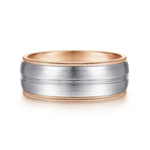 14K Two-Tone Gold 8mm – Grooved Center Milgrain Men’s Wedding Band Gabriel 18