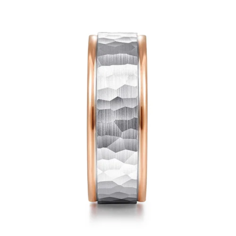 14K Two-Tone Gold 8mm – Hammered Finish Men’s Wedding Band Gabriel 21