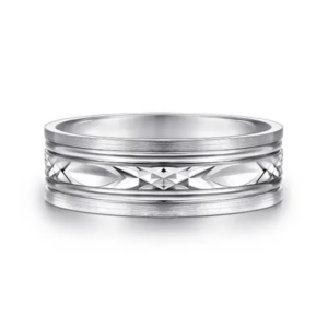 14K Gold 7mm - Satin Finish Diamond Cut Men's Wedding Band