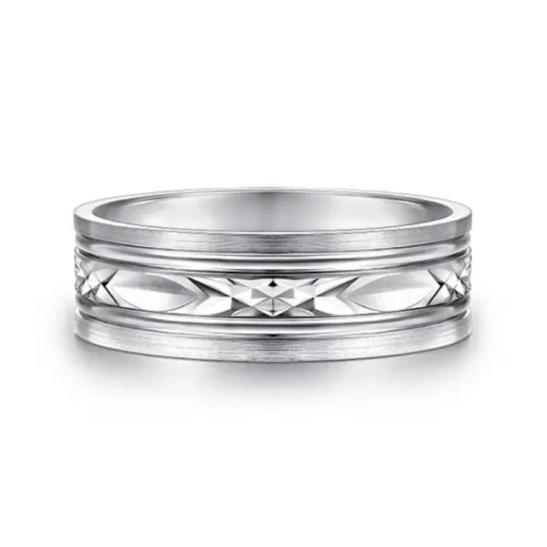 14K Gold 7mm - Satin Finish Diamond Cut Men's Wedding Band
