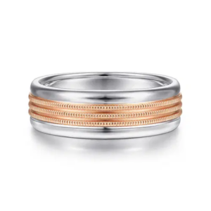 14K Two-Tone Gold 7mm - Milgrain Channel Men's Wedding Band