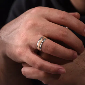 14K Two-Tone Gold 8mm – Carved High Polish Men’s Wedding Band Gabriel 52