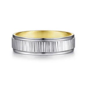 14K Two-Tone Gold 6mm - Vertical Etching Men's Wedding Band