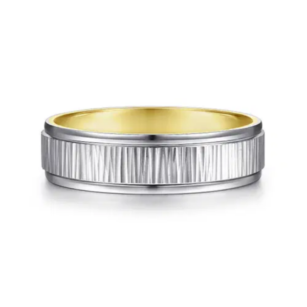 14K Two-Tone Gold 6mm - Vertical Etching Men's Wedding Band