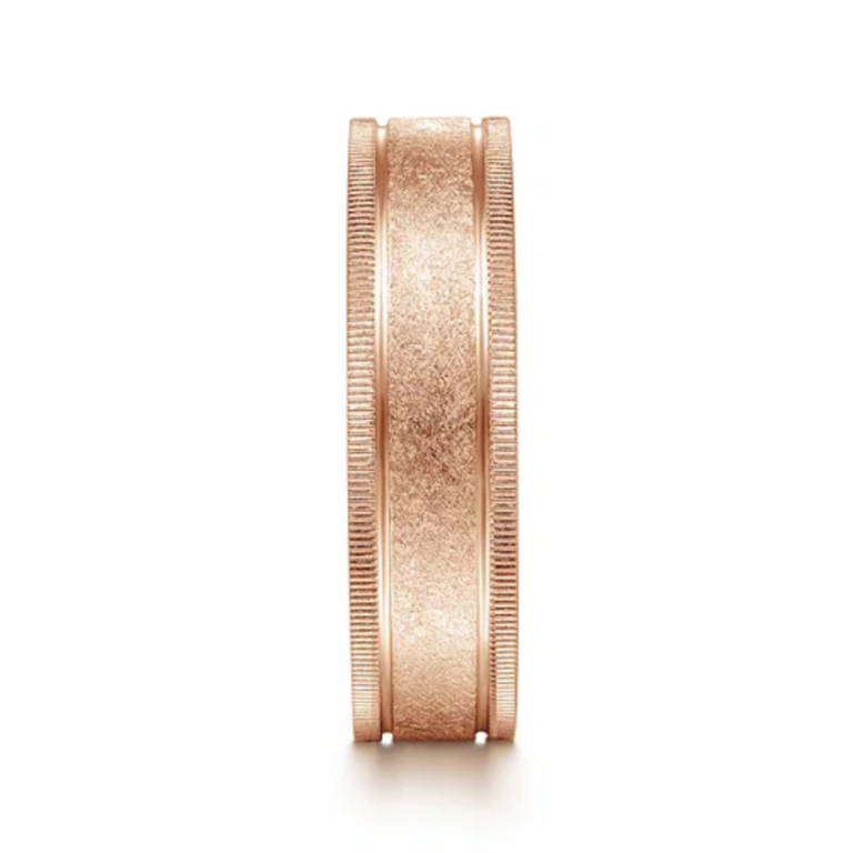 14K Gold 6mm – Sandblast Vertical Etching Men’s Wedding Band Gabriel 17