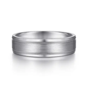 14K Gold 6mm - Satin Finish Milgrain Accent Men's Wedding Band