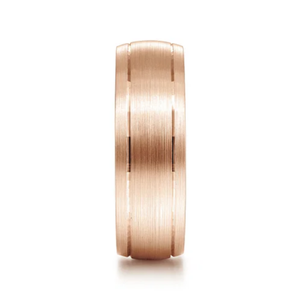 14K Gold 7mm - Satin Finish Grooved Accents Men's Wedding Band - Image 8