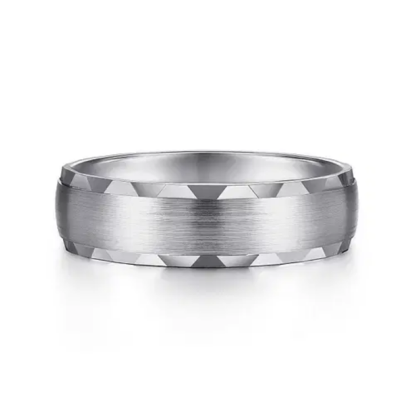 14K Gold 6mm - Satin Carved Men's Wedding Band - Image 5