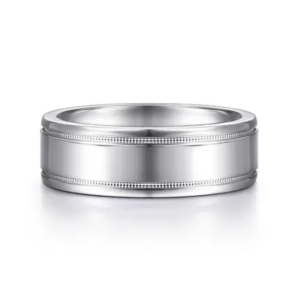14K Gold 7mm - Milgrain Accented Men's Wedding Band