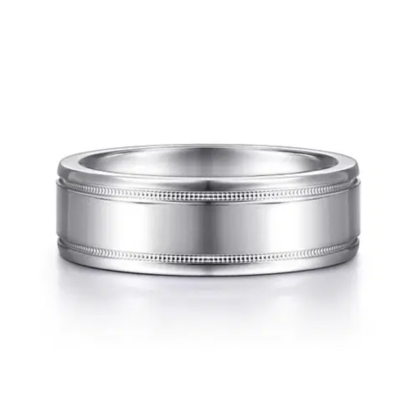 14K Gold 7mm - Milgrain Accented Men's Wedding Band