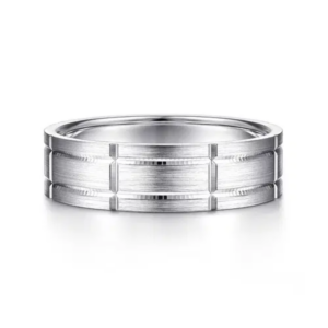14K Gold 6mm - Satin Checkerboard Men's Wedding Band