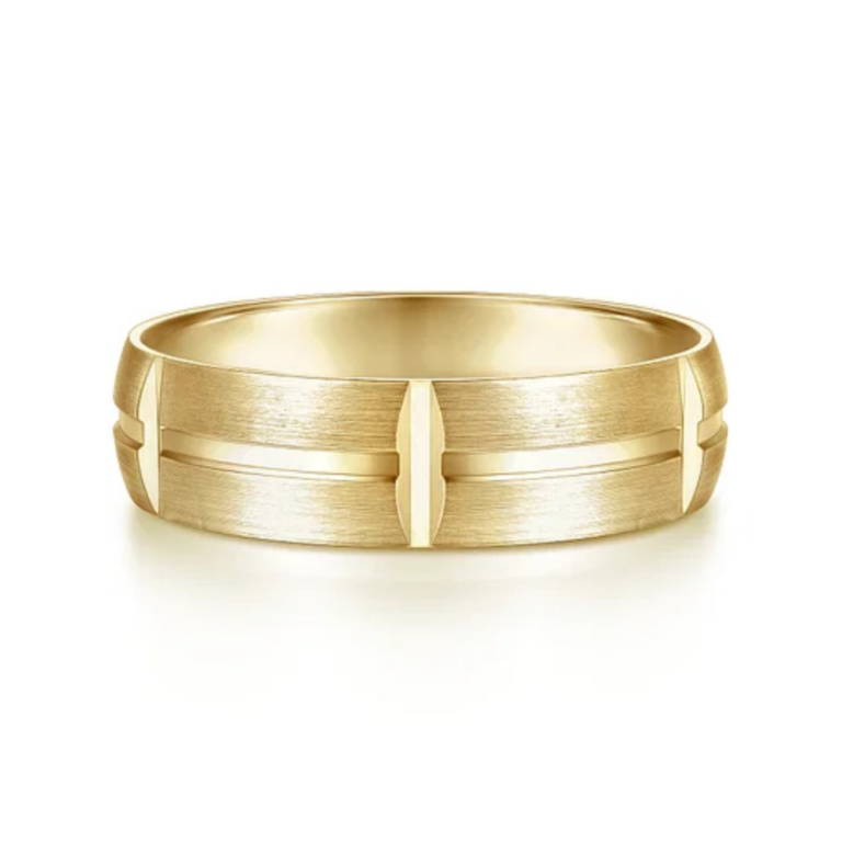 14K Gold 6mm – Satin Carved Station Men’s Wedding Band Gabriel 17