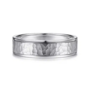 14K Gold 6mm - Flat Hammered Finish Men's Wedding Band